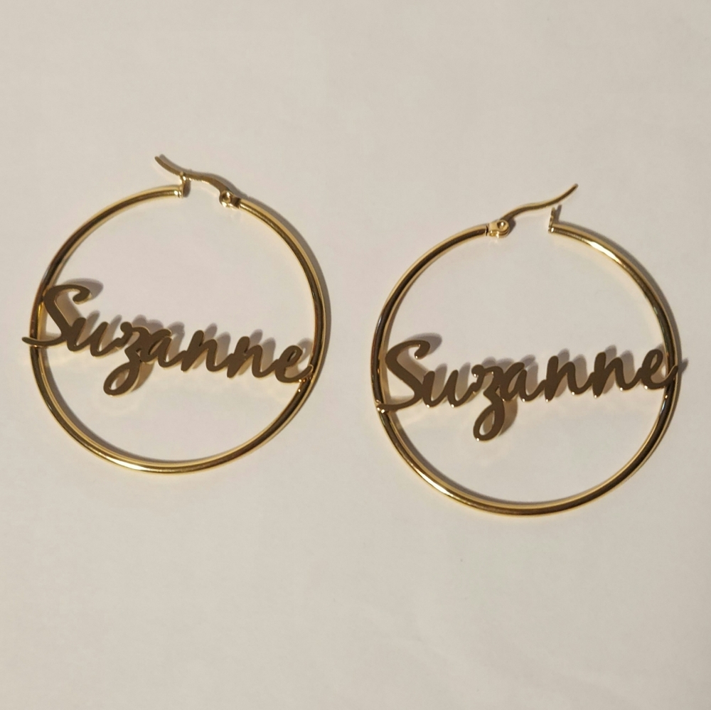 Personalized "Suzanne" 14k Gold Plated Hoop Earrings